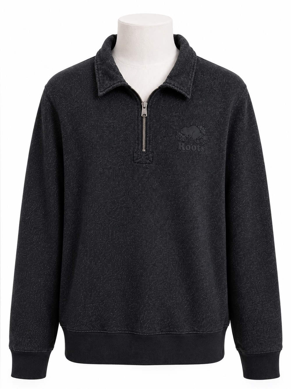 Size XXL Roots Men’s Salt & Pepper 1/4 Zip Collared Pullover Sweatshirt